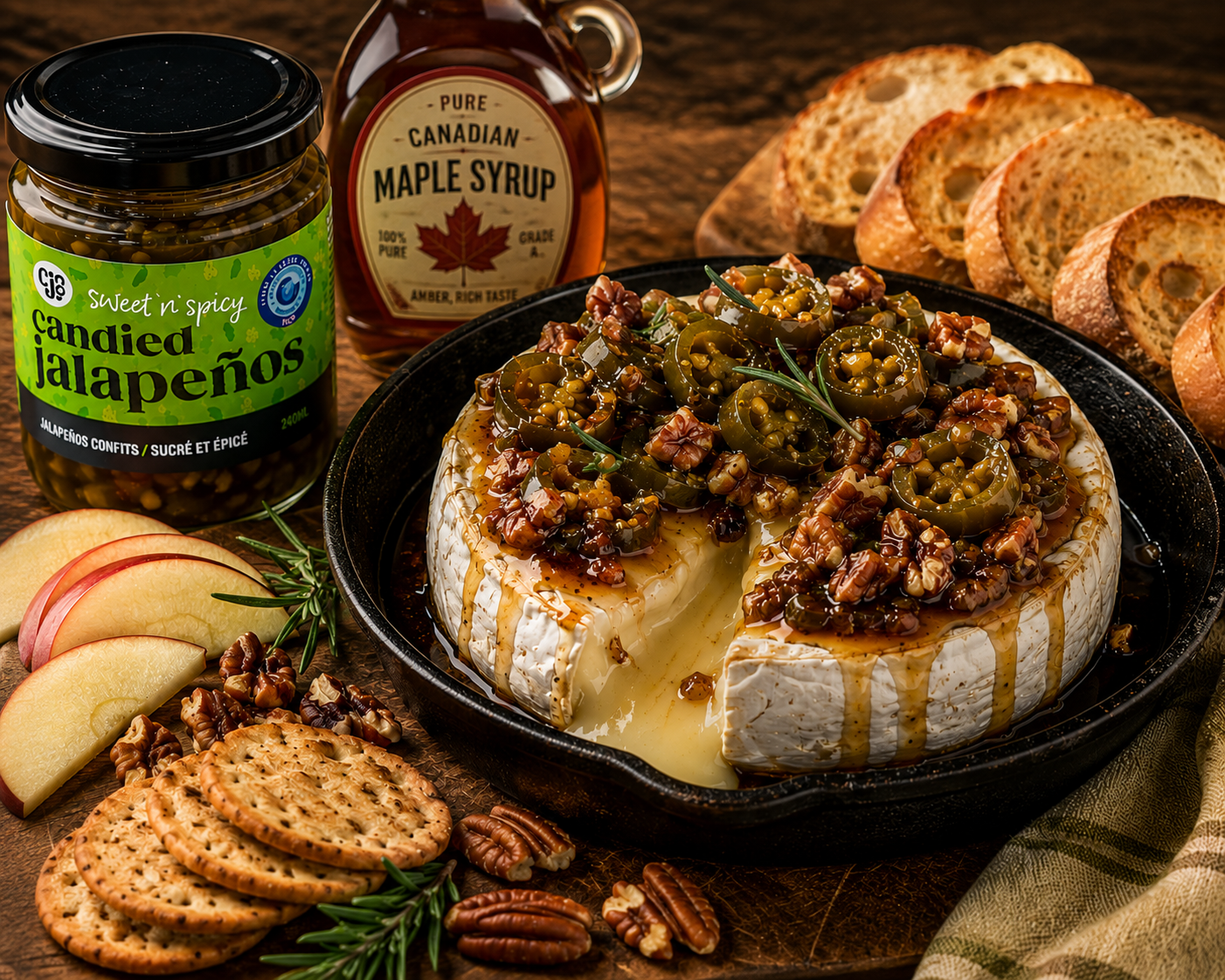 Maple Candied Jalapeño Baked Brie