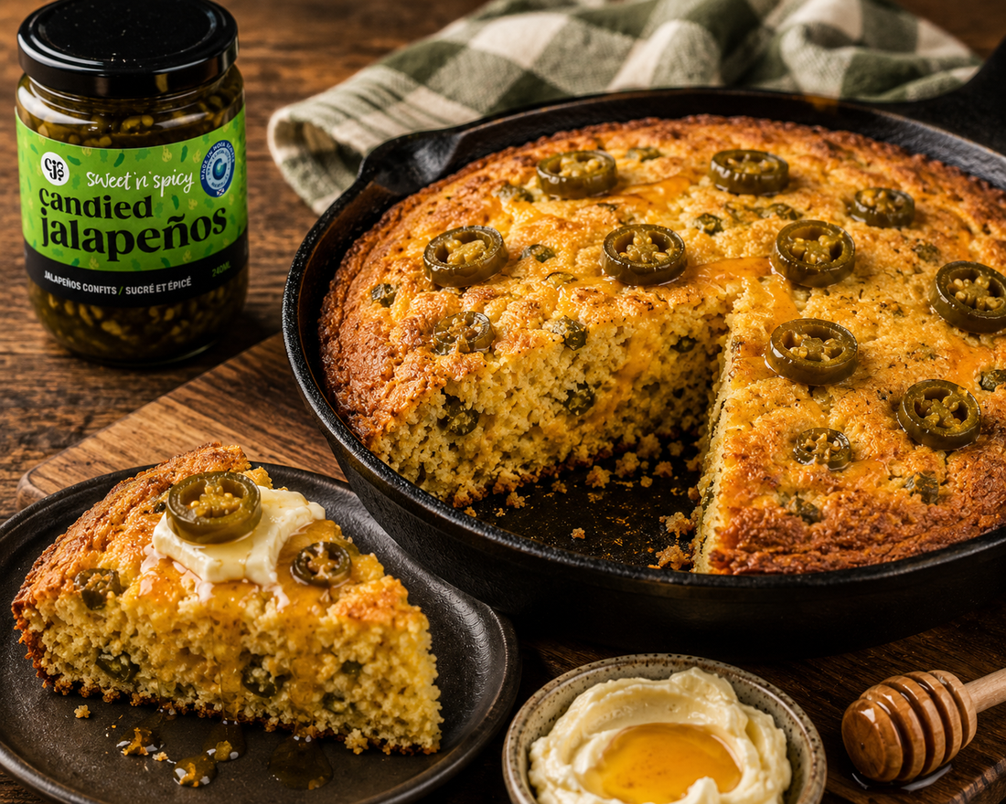 Candied Jalapeño Cheddar Cornbread with Maple Butter