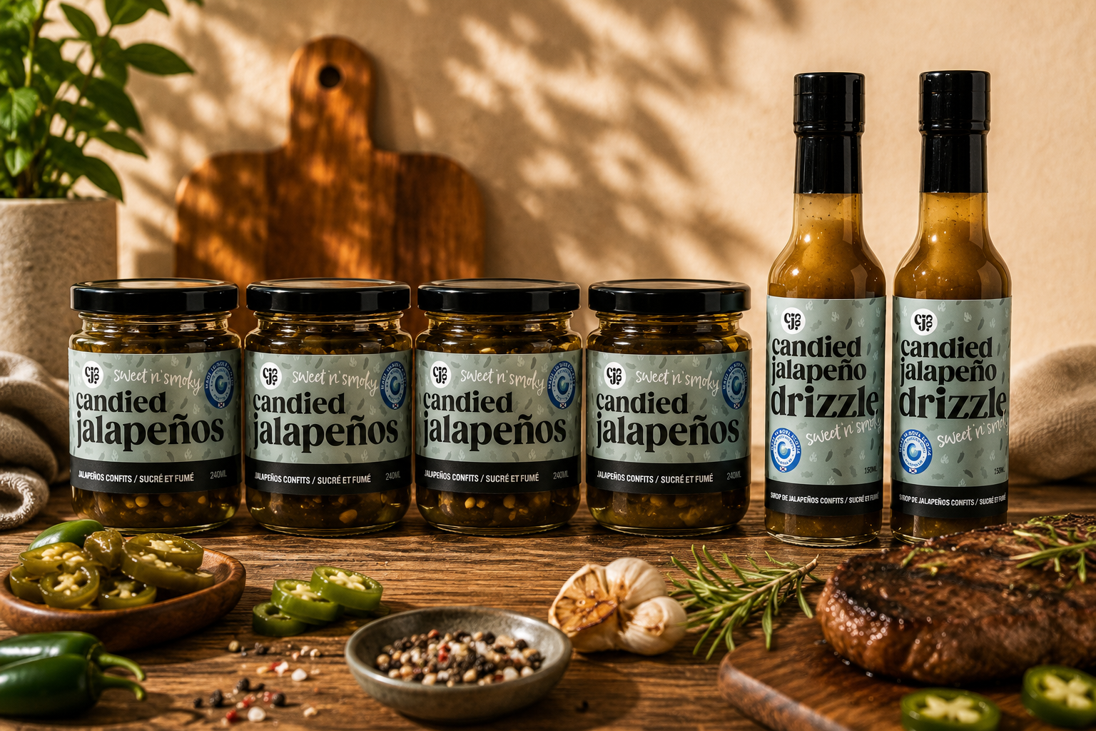 Sweet n' Smoky Candied Jalapeño & Drizzle Combo Pack – 4 Jars / 2 Bottles